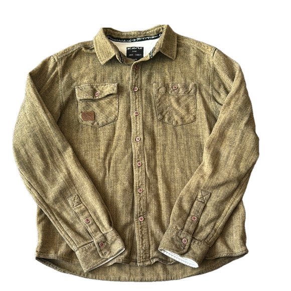 Men's Olive Green Button-Up Shirt - Kavu - Picture 1 of 7
